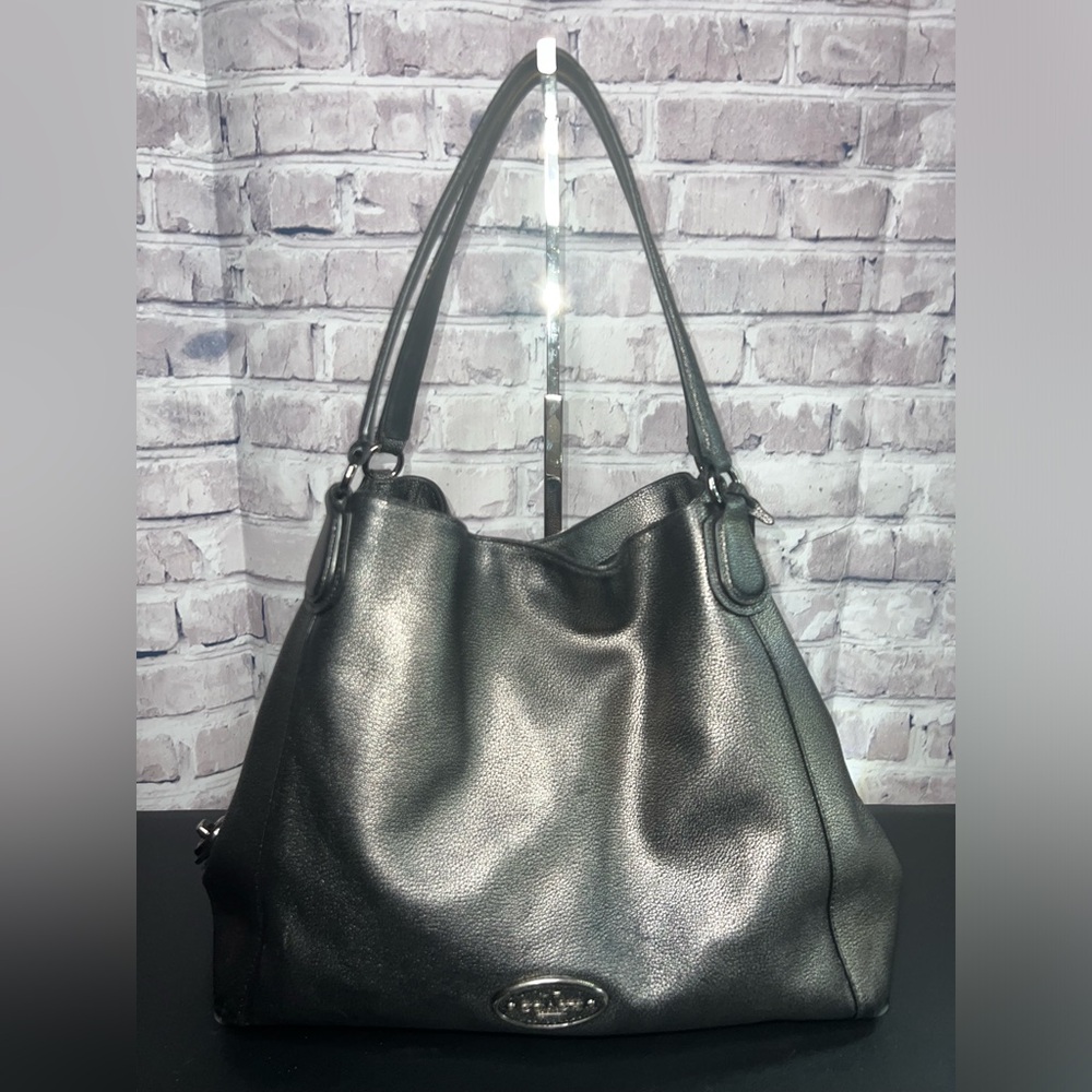 Coach Edie Shoulder Bag in Metallic Gunmetal Leather 33520